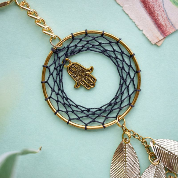 Black Hamsa Dreamcatcher Keychain