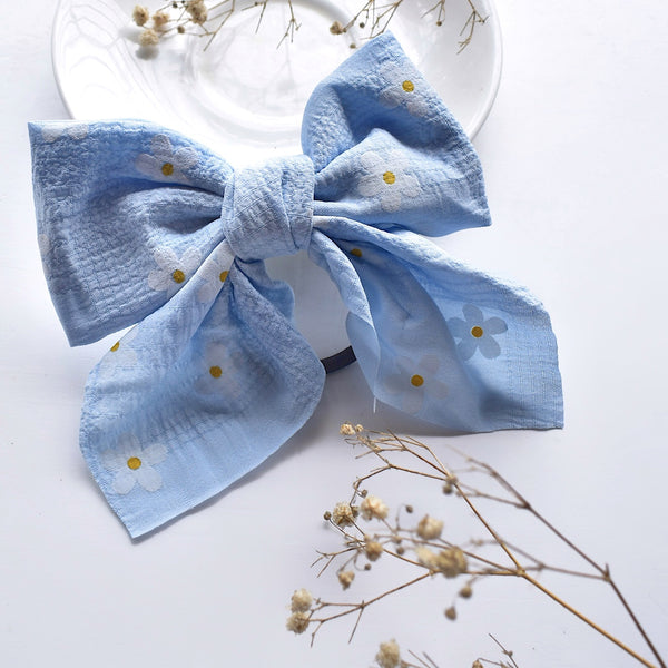 Floral Bow Scrunchie - Light Blue