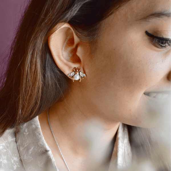 Pearl Bee Stud Earrings