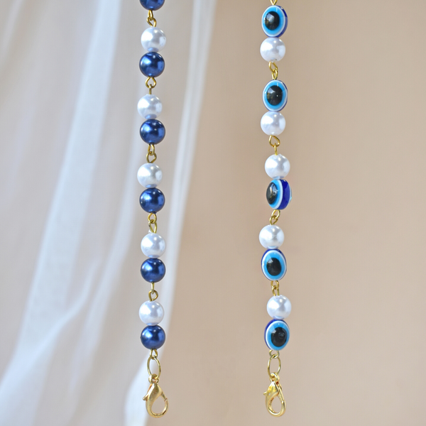 Evil Eye & Blue Pearl Mask Chains (Set Of 2)