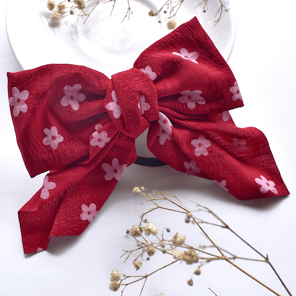 Floral Bow Scrunchie - Red
