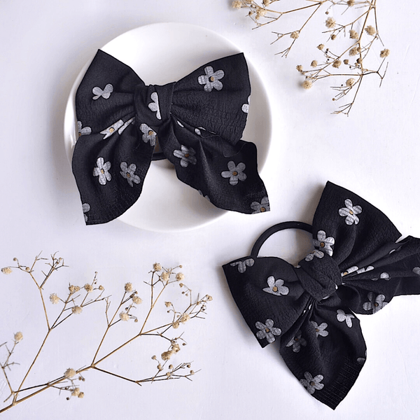 Floral Bow Scrunchie - Black