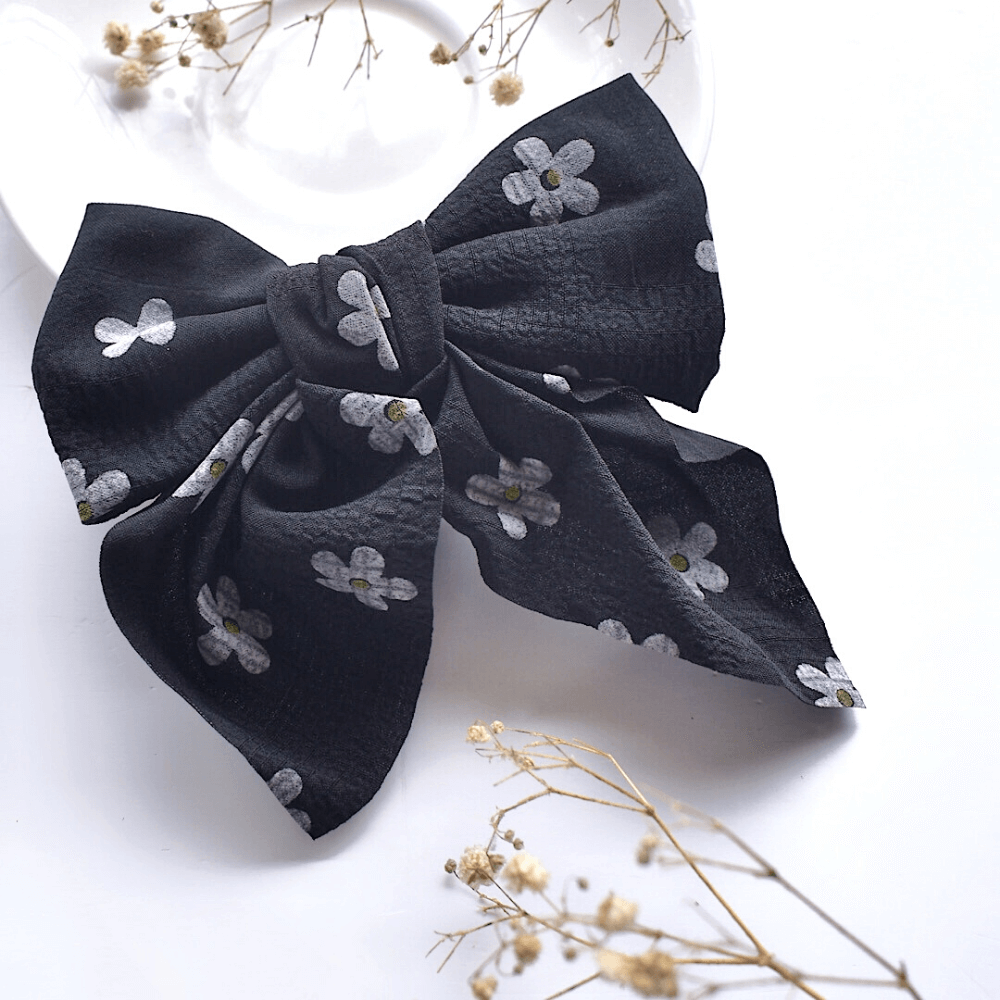 Floral Bow Scrunchie - Black