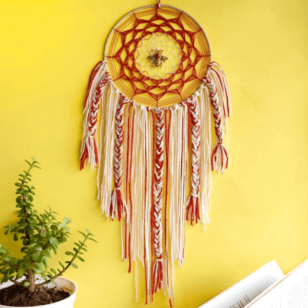 Cobweb Bee Dreamcatcher - Red