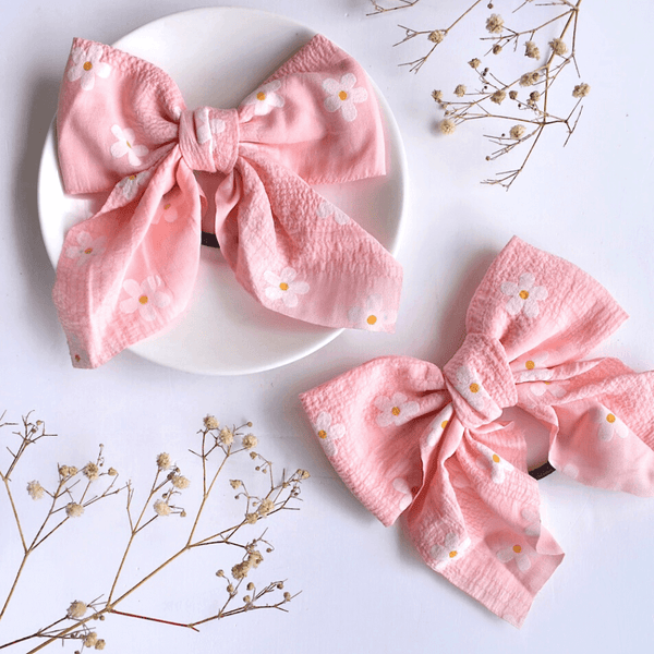 Floral Bow Scrunchie - Peach