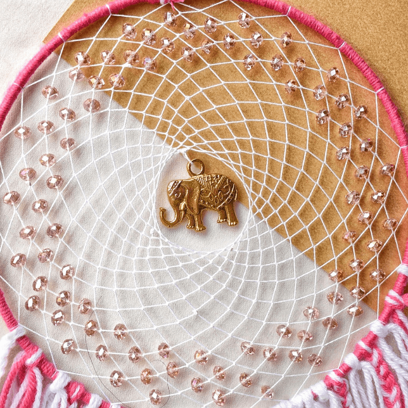 Elephant Beaded Dreamcatcher - Pink