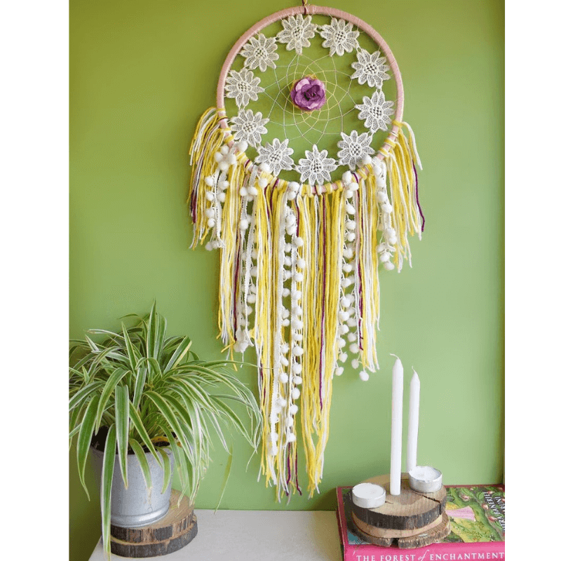 Bright Yellow Flower Lace Dreamcatcher