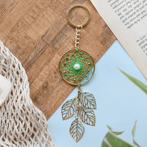 Green Beaded Pearl Dreamcatcher Keychain
