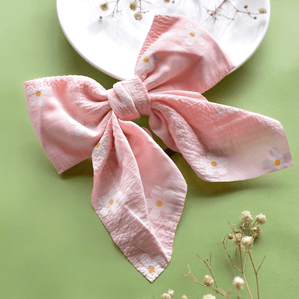 Floral Bow Scrunchie - Peach