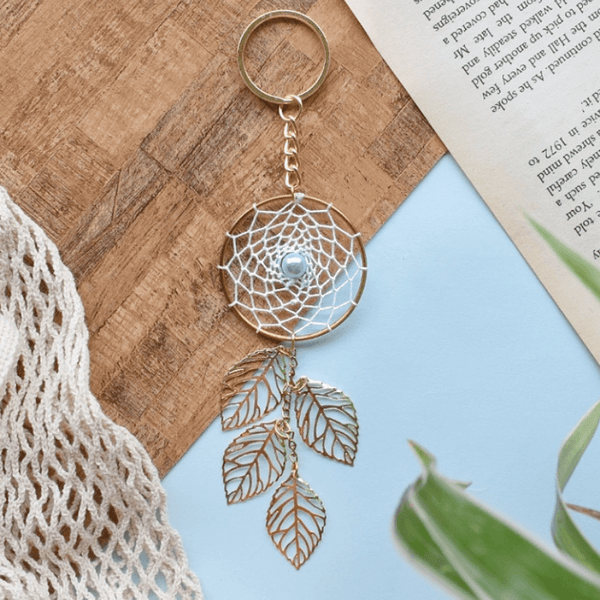 White Blue Pearl Keychain