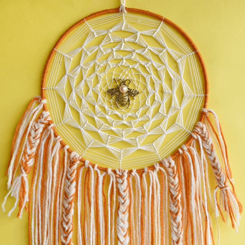 Cobweb Bee Dreamcatcher - Orange