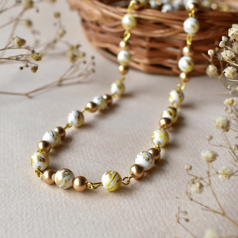 Yellow Gold Beaded Mask Chain