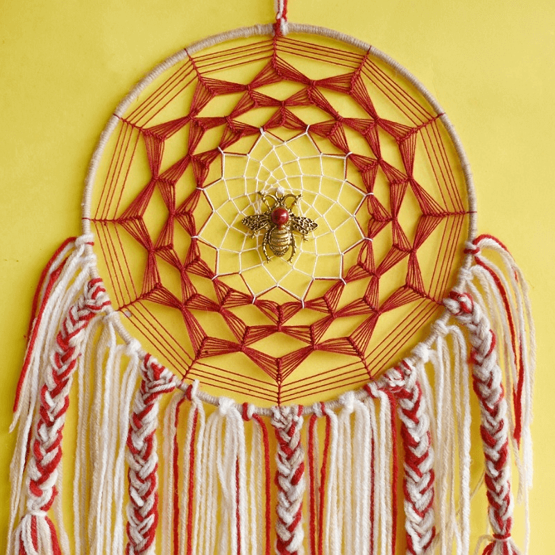 Cobweb Bee Dreamcatcher - Red