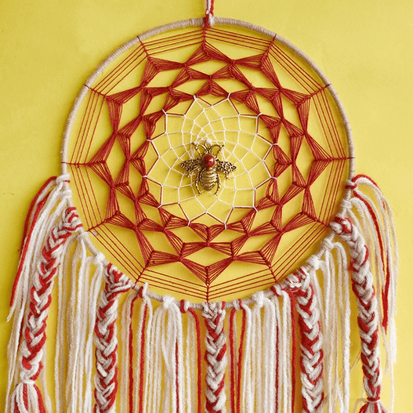 Cobweb Bee Dreamcatcher - Red