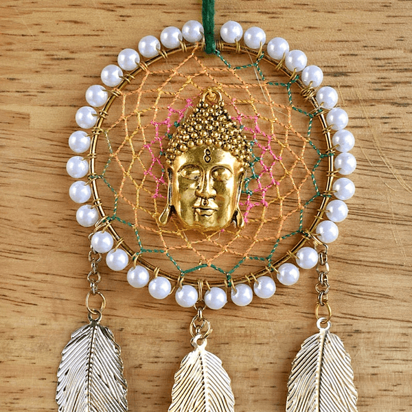 Multicolour Pearl Buddha Brass Car & Wall Hanging Dreamcatcher