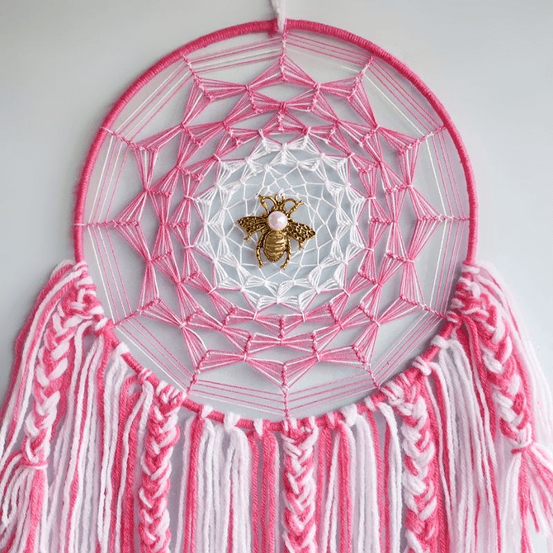 Cobweb Bee Dreamcatcher - Pink