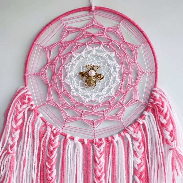 Cobweb Bee Dreamcatcher - Pink