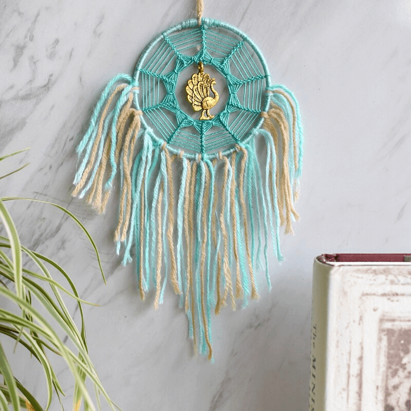 Mint Green Peacock Brass Car & Wall Hanging Dreamcatcher