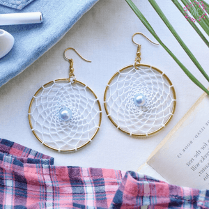 Mint Blue Pearl Dreamcatcher Earrings