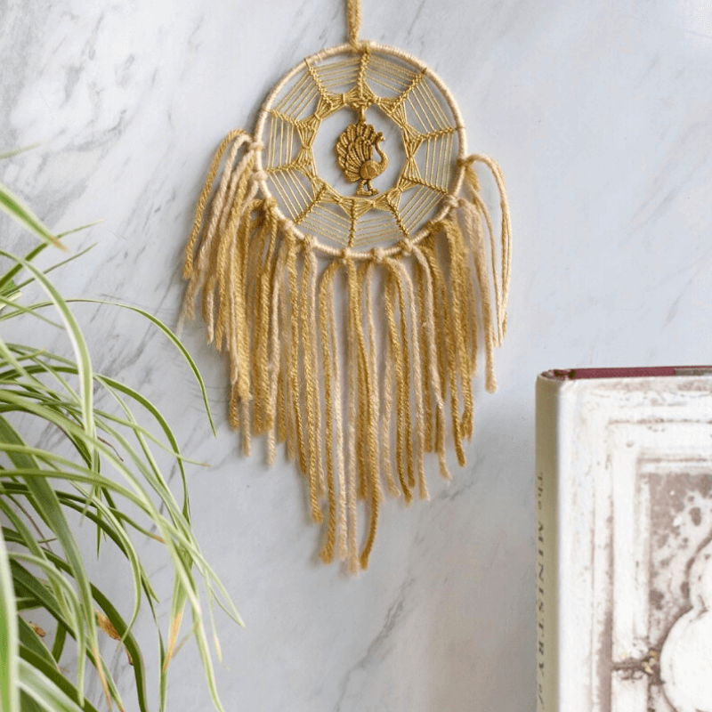 Olive Green Peacock Brass Car & Wall Hanging Dreamcatcher