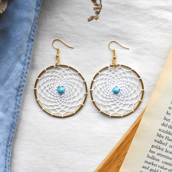 Beachy White Dreamcatcher Earrings