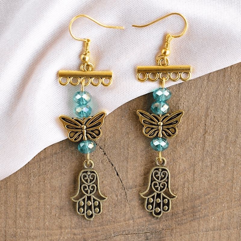 Butterfly Bead Earrings - Emerald Green