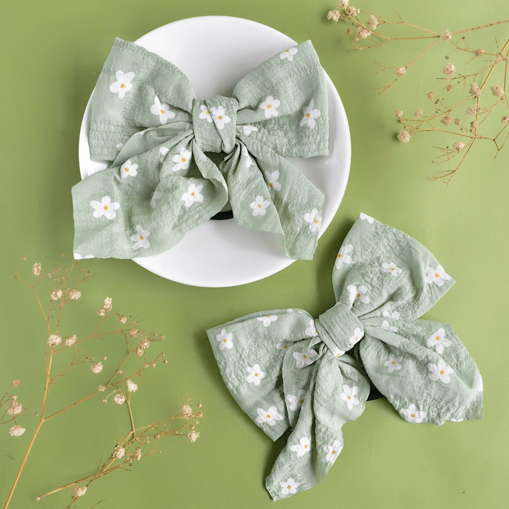 Floral Bow Scrunchie - Light Green