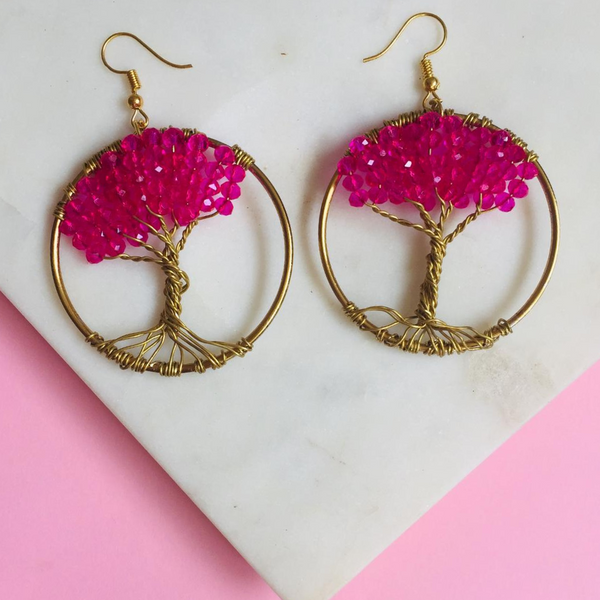 Tree Of Life Bodhi Earrings - Pink