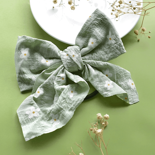 Floral Bow Scrunchie - Light Green