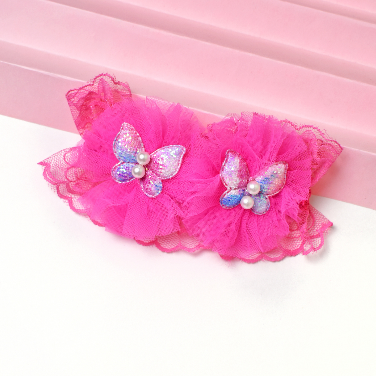 Butterfly Pearl Headband - Hot Pink