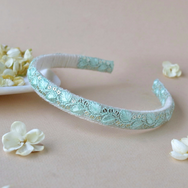 Mint Green Embroidered Festive Hairband