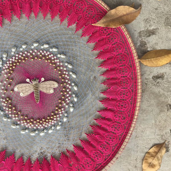 Intricate Pink Butterfly Lace Dreamcatcher