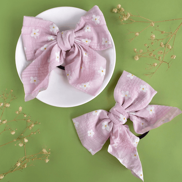Floral Bow Scrunchie - Lilac